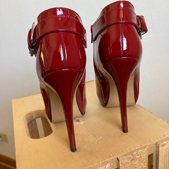 Andrea Red Patent Leather Ankle Booties Buckle Stilettos Heels Boots Shoes - Picture 5 of 15